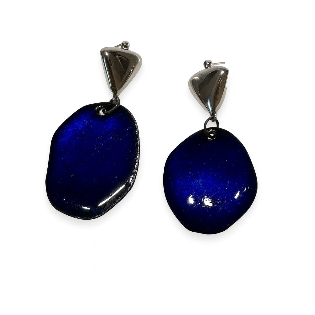 Prussian Blue Enamel Drop Earrings